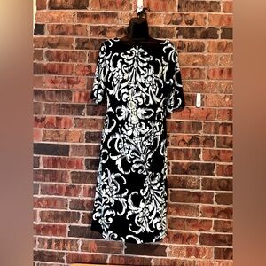 Connected Apparel Blue & Green Printed Side Rushed Jersey Sheath Dress Sz.12